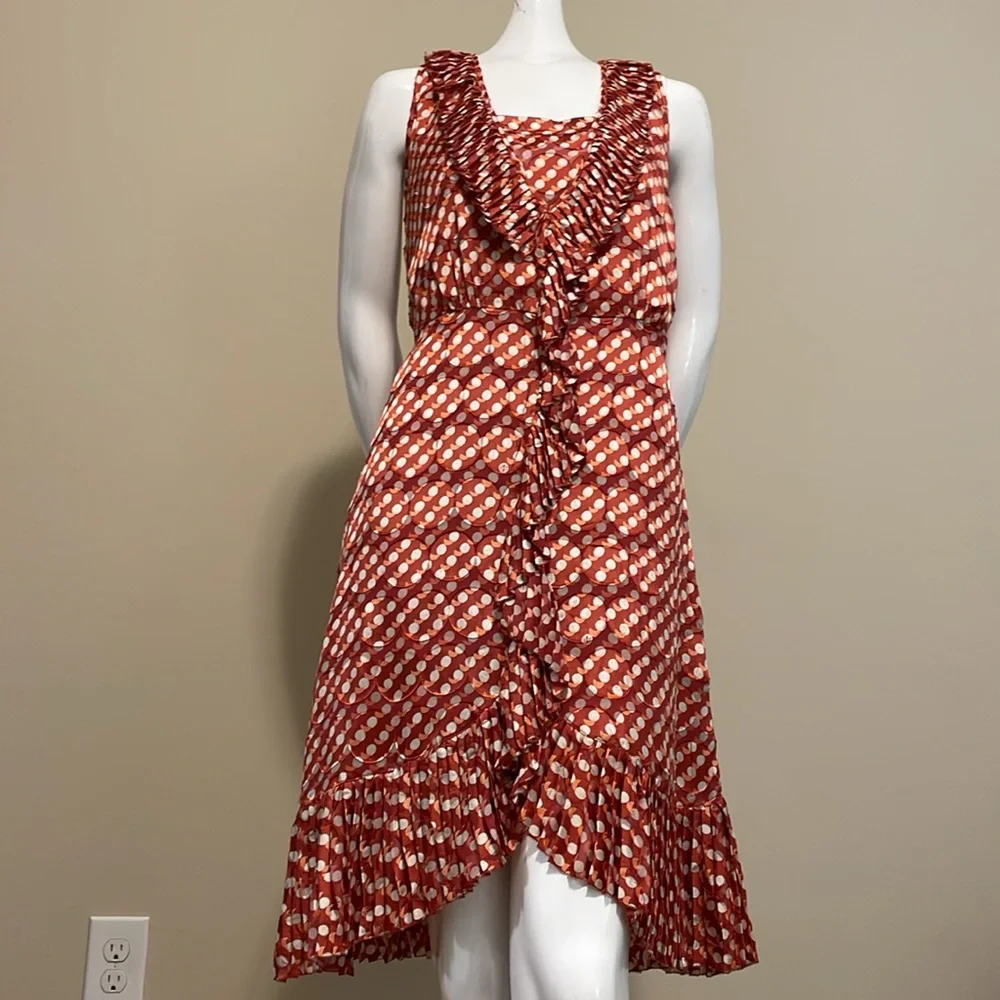 Tory Burch Janetta Silk Polka Dot Ruffle Dress 4 Asymmetric High Low Hem Keyhole